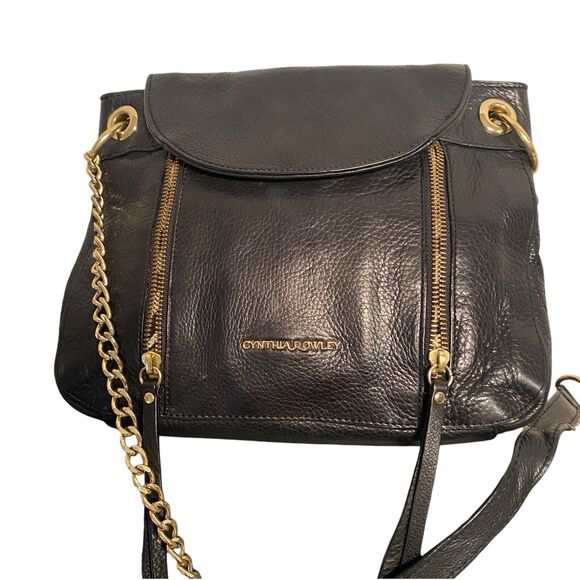 Cynthia Rowley Pebbled Black Leather Crossbody Shoulder bag Chain Strap - Picture 2 of 8